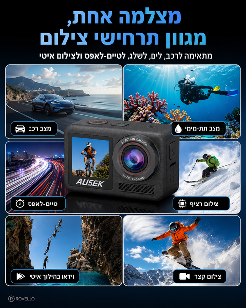 AUSEK AT-M90TR 5K 60FPS Action Camera | מצלמת אקשן עם שליטה מרחוק