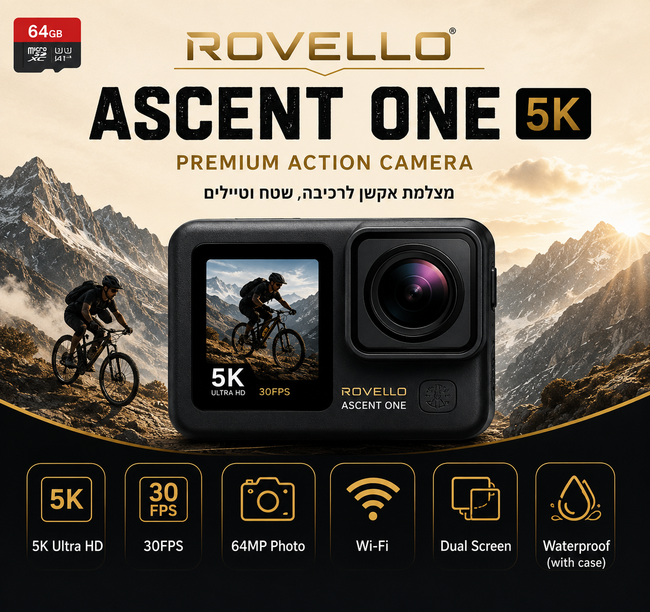 מצלמת אקשן ROVELLO ASCENT ONE 5K